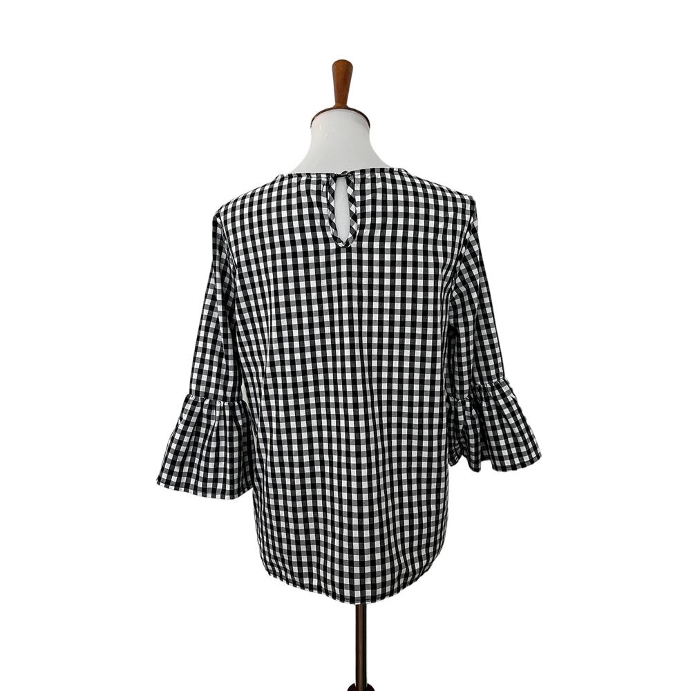 Jennifer & Grace Elbow Sleeve Gingham Floral Embroidered Top Black White Medium - Picture 3 of 8
